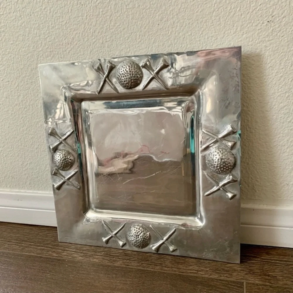 Simply Pewter Metal Serving Tray In Golf Motif 12/12”